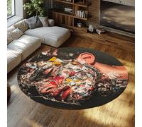 UERWOWELL Moderne Créatif Rond Tapis Magazine & Journal Collage Art Homme Portrait Impression Intérieur Mince Tapispour Salon Couloir Studio 240cm
