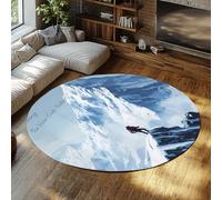 UERWOWELL Motif de pic enneigé 160cm Tapis Ronds Montagne Aventure Style Tapis de Sol Confortable à Poils Ras pour Le Salon Chambre à Coucher Zones à Fort trafic