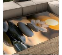 UERWOWELL Nature Morte 100x200cm Tapis Bureau Style Photographie Pierres empilées & Imprimé Fleur Blanc Moquette à Poil Bas Facile à Nettoyer pour la décoration la Salle méditation