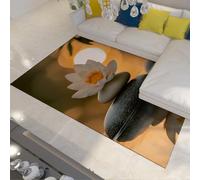 UERWOWELL Nature Morte Minimaliste 160x230cm Tapis Bureau Lotus et Pierres Blancs Design réflexion d’Eau Moquette à Poils Bas Facile à Nettoyer pour Les Tapis Sol Cuisine