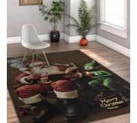 UERWOWELL Noël 150x240cm Tapis Père Noël et Elfe Motif Tapis de Sol à Poils Ras pour Vivre Chambre de bébé Décor Festif Portable Pliable