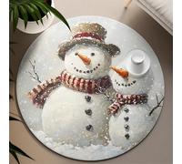 UERWOWELL Noël Tapis Ronds Scène d’Hiver Ambiance Festive Bonhomme de Neige Motif Mince Cercle Tapis pour Vivre Chambre d’Enfant Chambre à Coucher Salle de Jeux 180cm