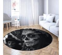 UERWOWELL Noir et Blanc 90cm - Tapis Rond Jour des Morts Décor Gothique Style Gothique Mystère Hommes Portrait Motif Lavable Tapis à Poils Ras pour Salon