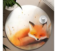 UERWOWELL Orange Fox Rond Tapis 120cm Mignon Dormant Renard Motif Mince Cercle Tapis pour Vivre Chambre D’Enfant Canapé Chevet Entrée Doux Lavable
