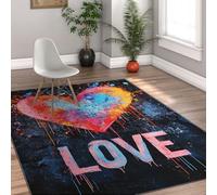 UERWOWELL Paillassons de Porte Rainbow Heart Love 160x200cm Graffiti Multicolore Splash Art Tapis à Poil Bas antidérapant Lavable Style Pop Urbain décoration de Sol d’entrée