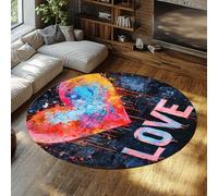 UERWOWELL Paillassons de Porte Rainbow Heart Love 200cm Graffiti Multicolore Splash Art Tapis Rond à Poil Bas Lavable Style Pop Urbain décoration de Sol d’entrée