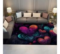 UERWOWELL Paillassons de Style psychédélique 160x230cm Motif Mystique en cœurs Multicolores Moquette Fine décollant antidérapant Lavable décoration Romantique du Salon
