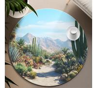 UERWOWELL Paysage du désert Tapis Rond 240cm Fleurs Tropicales et Plantes Motif de Cactus Mince Tapis Rond pour Salon Chambre Yoga Patio Entrée