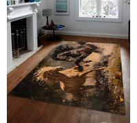 UERWOWELL Peinture à l’Huile Style Tapis Courir Chevaux de Combat Motif Tapis À Pils Bas pour Vivre Salle De Conférence Bureau Antidérapant Facile Nettoyage 90x150cm