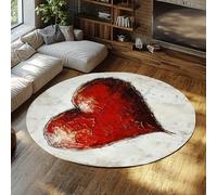 UERWOWELL Peinture à l’Huile Style Tapis Ronds Rouge Créatif Abstrait Coeur Imprimer Mince Grand Tapis pour Chambre à Coucher Salon Salle à Manger Patio Entrée 150cm
