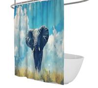 UERWOWELL Peinture la Faune Sauvage Rideau Douche éléphant d’Afrique scène ensoleillée la Savane Rideau Douche Salle Bain pour Une décoration Rustique Polyester étanche séchage rapiW220xL180 cm