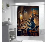 UERWOWELL Portraits de Chiens dans Un Rideau de Douche d’Atelier Illustration d’Ours anthropomorphes Illustration Rideau de Douche de Salle de Bain Décoration imperméable de Ferme W200xL200 cm