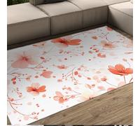 UERWOWELL Printemps Fleur de pêcher Tapis Rose et Rouge Motif Floral botanique Mince Tapis de Sol pour Salon Chambre entrée Non Perte 150x240cm