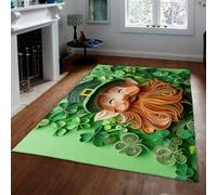 UERWOWELL Quilling Art Tapis à Poils Bas 180x250cm Tapis de Sol de Leprechaun de la Saint-Patrick Dessin animé Décoration Moderne Festive Mignonne Tapis de Chambre dans l’entrée