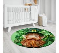 UERWOWELL Quilling Art Tapis Cercles à Poils Bas 160cm Tapis Rond de Leprechaun de la Saint-Patrick Tapis de Dessin animé Décoration Moderne Festive Mignonne Tapis de Chambre