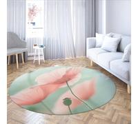 UERWOWELL Rafraîchissant Floral 120cm Tapis Ronds Rêveur Romantique Fleurs Roses Motif Tapis à Poils Ras pour Vivre Chambre de bébé Portable et Pliable