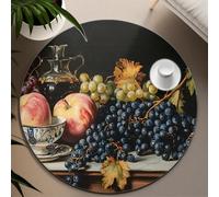 UERWOWELL Réaliste Fruits Mince Cercle Tapis Classique Peinture à l’Huile Style Nature Morte Tapis Rond pour Salle à Manger Cuisine Couloir Lavable 90cm