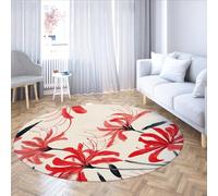 UERWOWELL Red Spider Lily 140cm Tapis Rond Romantique Oriental Floral Esthétique Tapis de Sol à Poils Ras pour Le Salon Salle de conférence Chambre à Coucher