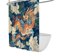 UERWOWELL Rideau de Douche Dragon Chinois Mythe Oriental Décoration de Salle de Bain Tissu Polyester imperméable Rideaux de Douche Nuages Vintage ornés en moiré avec Crochets W100xL180 cm