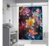 UERWOWELL Rideau de Douche Fleurs colorées Magiques, Rideaux de Bain Floraux vibrants et rêveurs, décoration de Salle de Bain Moderne bohème avec Crochets, Tissu imperméable W150xL200 cm