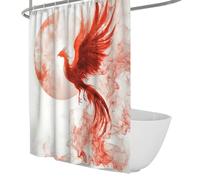 UERWOWELL Rideau de Douche Phénix Rouge Oiseau de feu Mythique Volant avec Rideau de Douche Pleine Lune Style Fantastique décoration de Salle de Bain Tissu imperméable W90xL180 cm