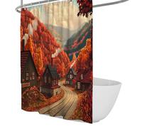 UERWOWELL Rideau de Douche Style Peinture à l’Huile, Cottage en Automne, décoration de Salle de Bain Style Conte de fées, Rideaux de Bain en Tissu Polyester étanche avec Crochets W220xL180 cm