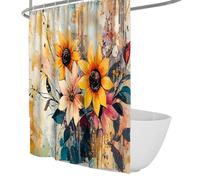 UERWOWELL Rideau de Douche Vintage rétro Fleuri Rideau de Douche Artistique Sunflower & Bloom Set décoration de Salle de Bain de Style impressionniste expressif avec Crochets W120xL200 cm