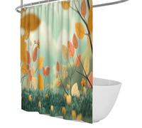 UERWOWELL Rideaux de Douche botaniques d’Automne Feuilles Aquarelle décoration de Salle de Bain Style Dessin animé en Tissu Polyester imperméable avec Crochets pour Baignoire W150xL180 cm