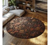 UERWOWELL Rustique Mince Cercle Tapis géométrique Pierres & Alphabet Motif Tapis Ronds 100cm pour Salle d’étude bibliothèque Coin Lecture antidérapant Lavable