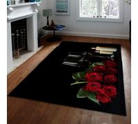 UERWOWELL Saint Valentin Tapis Romantique Rose Rouge Bougie Verre Tasse Motif Tapis Minces antidérapants pour Chambre d’Amis Couloir Hôtel Restaurant 180x250cm
