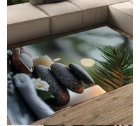 UERWOWELL Spa Like Vibe 60x120cm Tapis à Poils Ras Pierres empilées et Motif de Bougie Tapis Pliable pour Salle de Bain Verdure Décor de Sol Lavable