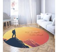 UERWOWELL Style d’Aventure 100cm Tapis Ronds Coucher de Soleil Mountain Hiker Design Tapis Mince pour Salon Chambre à Coucher Zones à Fort trafic Portable Pliable