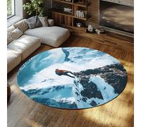 UERWOWELL Style d’Aventure 120cm Tapis Ronds Photographie de Voyage Mountain Climber Design Tapis à Poils Ras pour Salon Chambre à Coucher Zones à Fort trafic