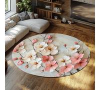 UERWOWELL Style de Peinture à l’Huile 200cm Tapis Ronds Bonne Chance Fleur de pêcher Tapis à Poils Ras pour Salon Art Studio chemins pour couloirs Lavable