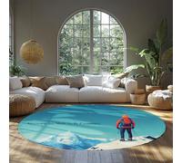 UERWOWELL Style de Voyage 150cm Tapis Ronds Aventure Mountain Climber Design Tapis de Sol Confortable à Poils Ras pour Le Salon Chambre à Coucher Zones à Fort trafic