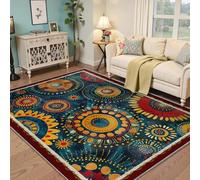 UERWOWELL Style Ethnique coloré 120x180cm Tapis Esthétique Florale géométrique Tapis Mince pour Salle à Manger Cuisine Dortoir Décor de Sol rétro Nettoyage Facile