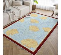 UERWOWELL Style européen 160x230cm Tapis d’Espace Motif Fleurs Jaunes Moquette à Poil Bas pour Salon Bureau Décoration botanique Bleu Clair Décoration de Sol Lavable