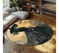 UERWOWELL Style Gothique Vintage 120cm Tapis Ronds Halloween Sorcière Pleine Lune Bush Motif Tapis de Sol Lavable à Poils Ras pour Salon Cuisine dortoir