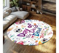 UERWOWELL Style Jour des Morts 180cm - Tapis Rond Crâne coloré et Motif Floral Doux Lavable Tapis à Poils Ras pour Vivre Chambre de bébé Salle de Jeux