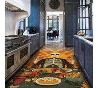UERWOWELL Style Mexicain 180x270cm Tapis Halloween Décor Vintage Squelette Nourriture Motif Tapis de Sol Confortable Tapis à Poils Ras pour Salle à Manger Cuisine