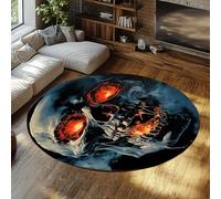 UERWOWELL Style Mystique 240cm Tapis Ronds Halloween crâne Gothique Rouge Magma Motif Lavable à Poils Ras Vintage Tapis pour Chambre à Coucher Salon décor