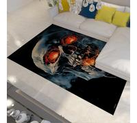UERWOWELL Style Mystique 90x120cm Tapis Halloween Crâne Gothique Rouge Magma Motif Lavable à Poils Ras Vintage Tapis pour Chambre à Coucher Salon décor