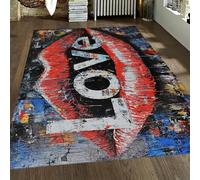 UERWOWELL Tapis à lèvres Urban Pop Art 100x200cm 3D Red Kiss avec Motif Love Moquette Graffiti antidérapante Multicolore décoration du Sol du Restaurant