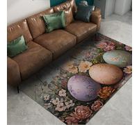 UERWOWELL Tapis à Poil Bas Spring Garden 200x300cm Œufs de Pâques Lavande pêche et Menthe nichés dans des Roses et Marguerites sur Un Tapis Floral de Prairie en Fleurs