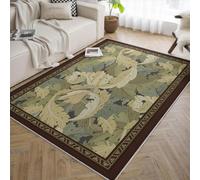 UERWOWELL Tapis antidérapants à Bordure Marron 160x230cm décor Rustique botanique pour Le Sol Motif de Feuilles de fougère Verte paillasson Fin pour Bureau d’étude Facile à Nettoyer
