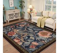 UERWOWELL Tapis antidérapants lavables 160x200cm Brown Border Luxury Bird et Fleur Tapis à Poil Bas pour Salon Bureau Décoration Vintage esthétique du Sol