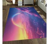 UERWOWELL Tapis Arc-en-Ciel Style Conte d’Histoires 150x210cm Tapis Sol imprimés en Rose et Violet en Nuages Duveteux Machine à Poil Bas Lavage Chambre bébé décoration la Chambre