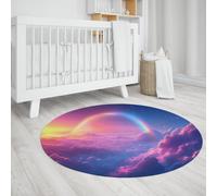 UERWOWELL Tapis Arc-en-Ciel Style Conte fées 6.7ft - Nuages Duveteux Roses et Violets Tapis Ronds imprimés Chambre bébé Chambre Décoration du Sol Fin Lavable