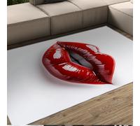 UERWOWELL Tapis Blanc rectangulaire 140x200cm Tapis antidérapants imprimés 3D 3D à lèvres Rouges audacieuses pour Loge dortoir Boudoir Fille lavables à Poils Bas