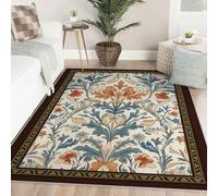 UERWOWELL Tapis botanique Classique à Poil Bas 200x300cm Tapis Rouges et Bleus Grands pour buanderie Chambre Couloir Tapis de Sol Marron rétro Fleuri